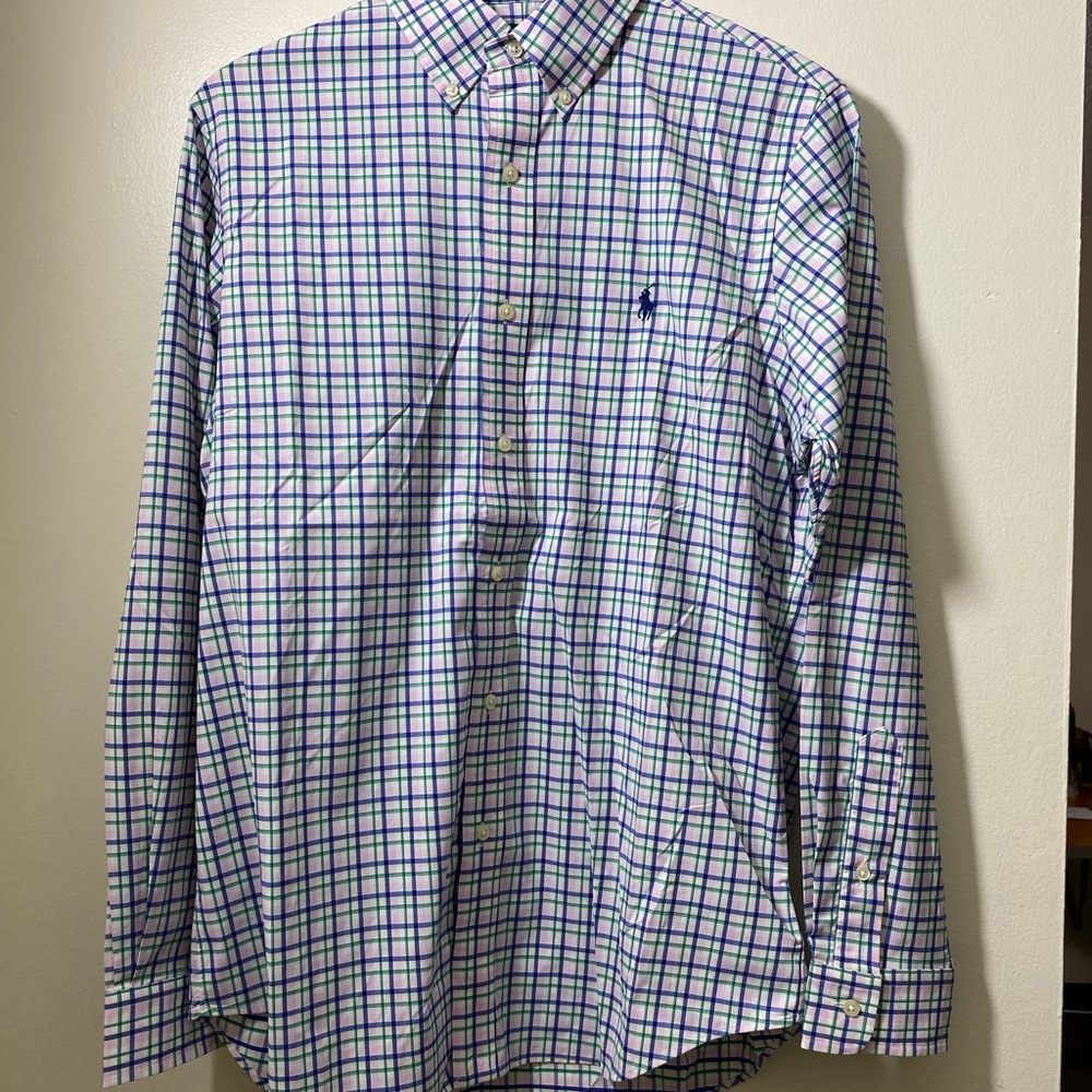 Ralph Lauren Blue and Green Checkered Button Down Shirt
